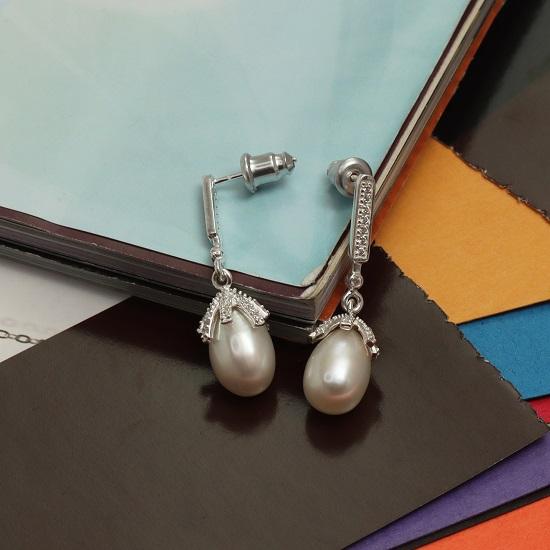 LeCalla 925 Sterling Silver Pearl Earrings, Pearl Drop Dangle Cubic Zirconia Stud Earring for Women