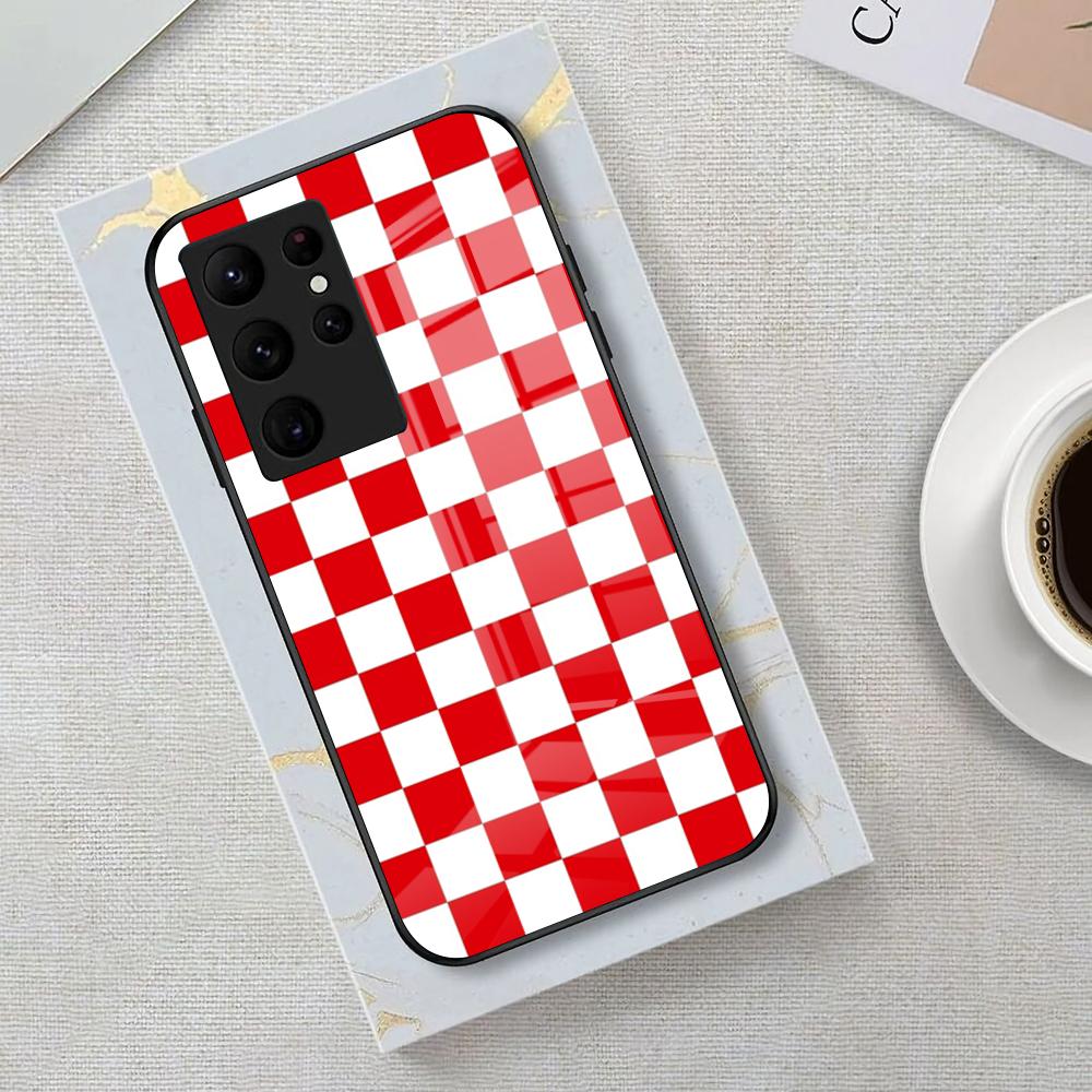 

C-Chess Board Grid Phone Case For Samsung S25 Edge Ultra 23 22 21 20 Ultra Plus S24 Fe A54 53 25 Glass Cover Samsung S24 FE