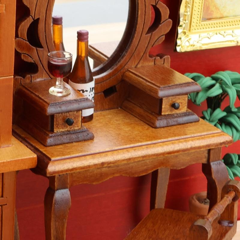 1/12 Scale Traditional Wooden Mini Furniture Set Dresser Stool With Fine Workmanship For Small Room Display