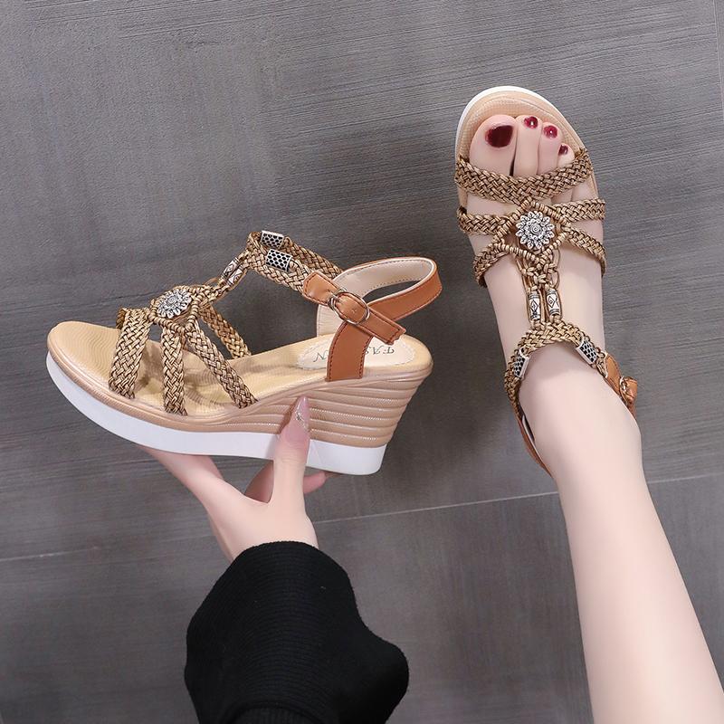 

Мода 2025 Лето Клоги Танкетка Большой Размер Богемная Женская Обувь Средний Девочки Гладиатор Платформа Большая Закрытая Мода Бохо Бежевый 35 темные хаки