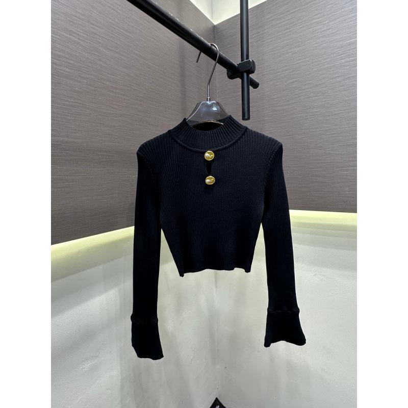 Trendy European-Style Knit Hollow Metal Detail Slim Fit Long Sleeve Top