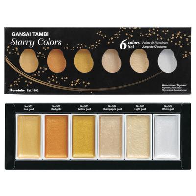 Kuretake Boya Gansai Tambi Yıldızlı Renkler, 6'lı Set MC20SC/6V - Sanatçılar İçin İdeal, Suluboya Metalikleri