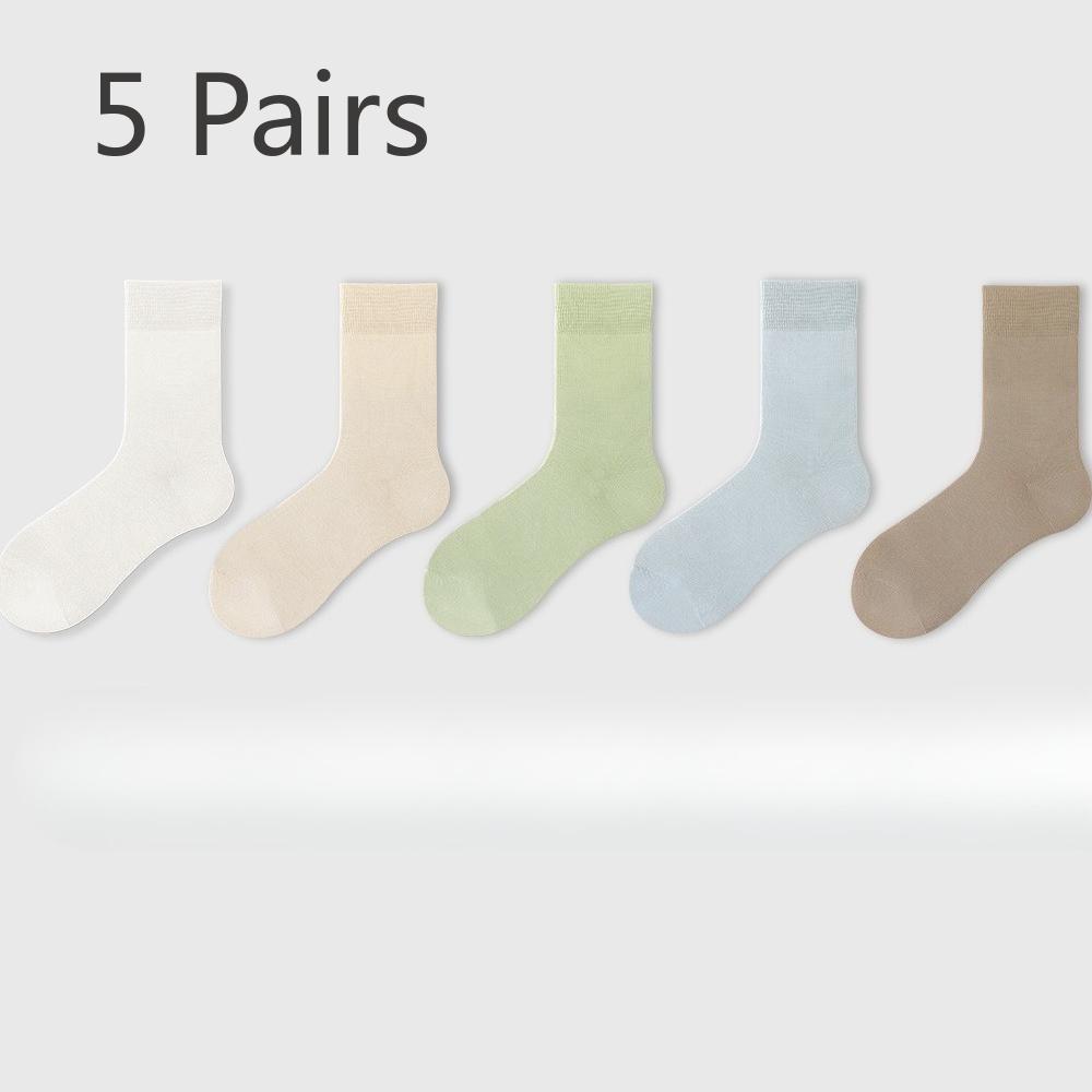 5 Pairs of Female Spring and Autumn New Pure Cotton Moon Son Boneless Tube Socks