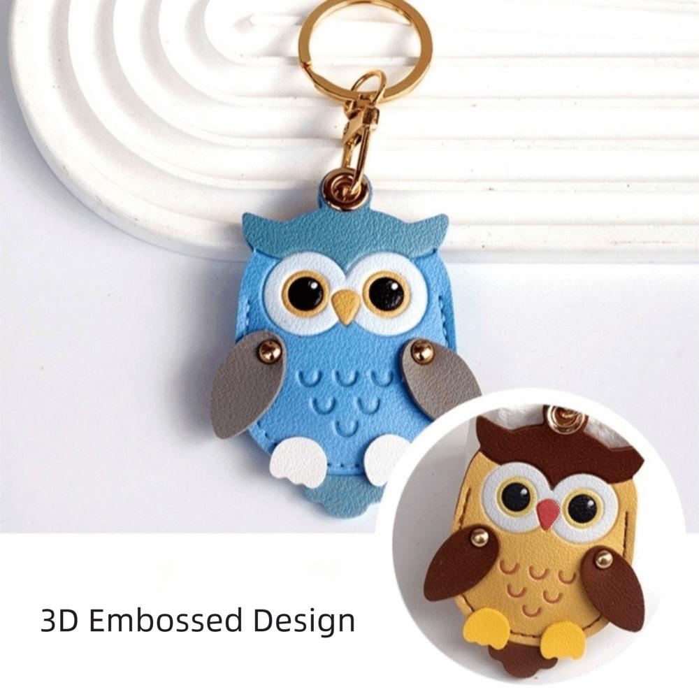Faux Leather Cartoon Owl Keychain Cartoon Owl Charm Access Card Case Keyring Key Ring