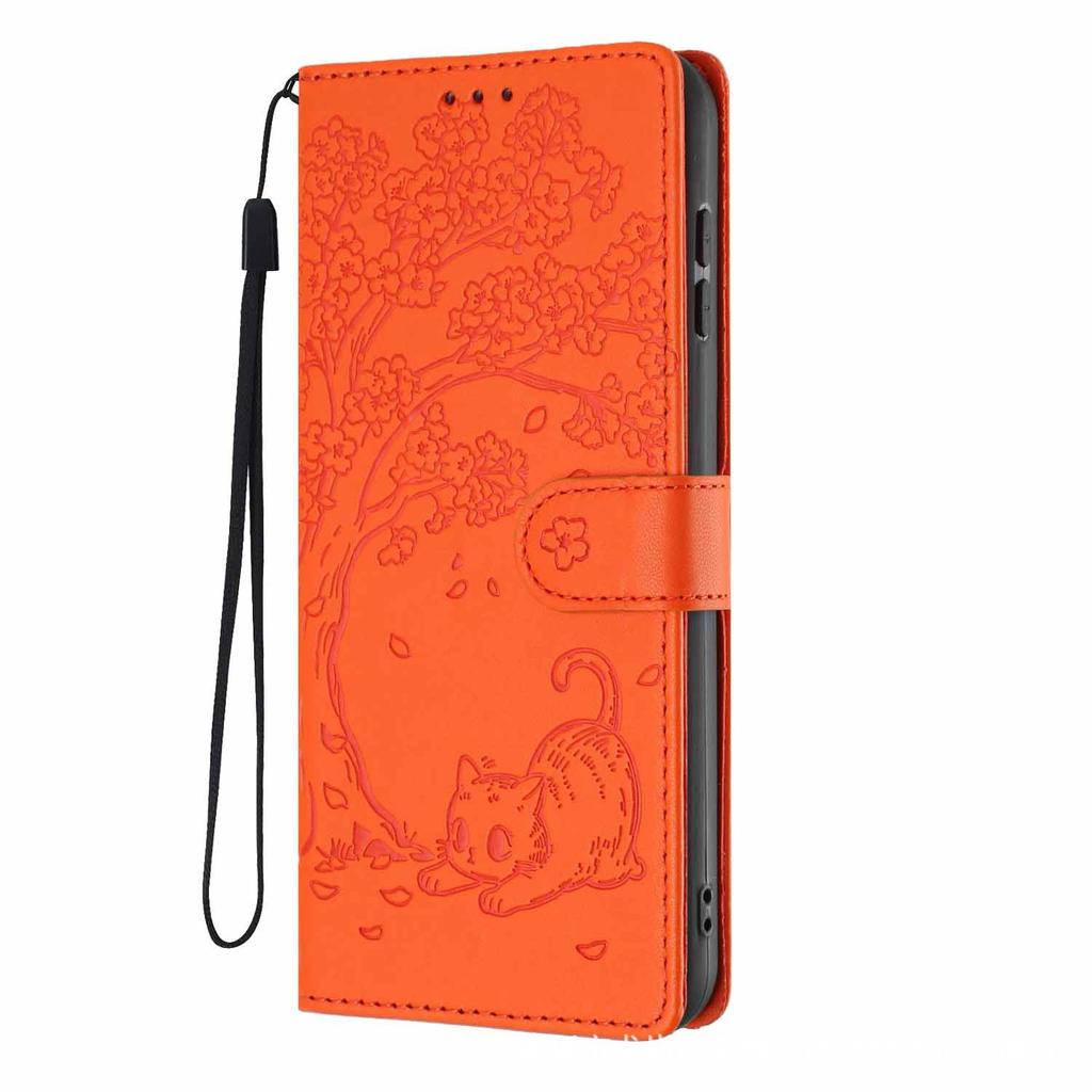 Applicable To iPhone17 Leather Case, Samsung S26 Tree Cat Pattern Card Wallet Protective Case Redmi K90 Solid Color