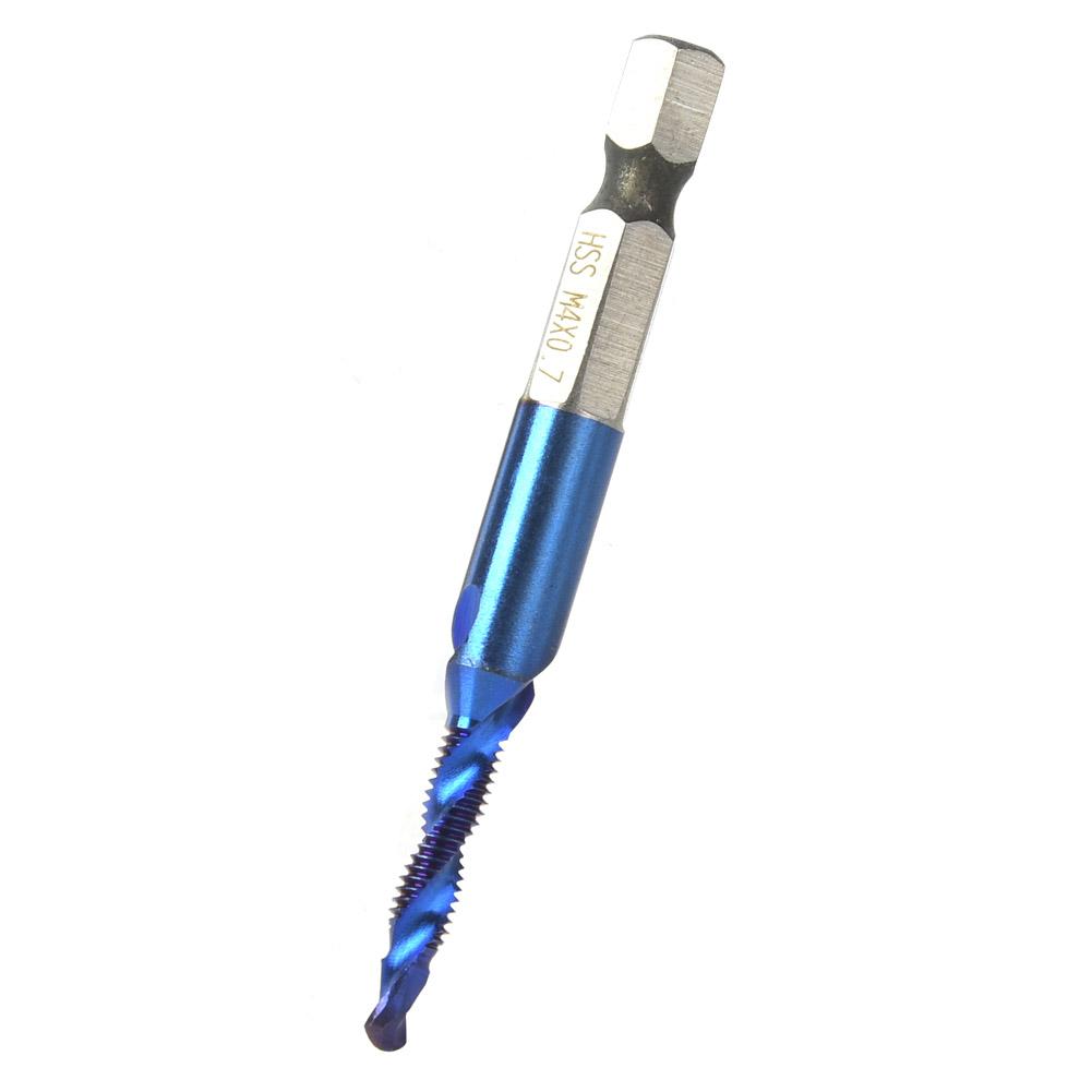 High Speed Steel Plated Blue 6.35mm Hex Shank Tap Drill Bit HSS Compound Tap (M3)