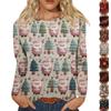 Women's Fashion Casual Long Sleeve  Print Round Neck Top