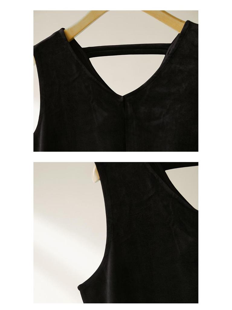 Damen Herbst Samtkleid Gold: Hepburn-Stil, Ärmellos, V-Ausschnitt, Spaghettiträger, Hochwertig, Lang