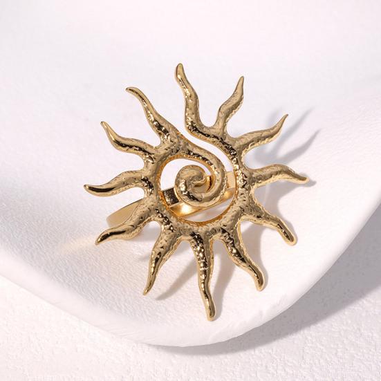 Middle Finger Ring Sun Pattern Open Adjustable Fit Women Ring Stainless Steel Texture Sun God Symbol Energy Vitality Jewelry Gift