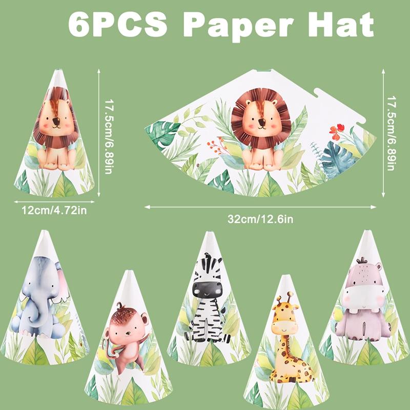 Jungle Animals Party Paper Hats Happy Birthday Party Decoration Kids Safari Animal Wild One Birthday Decor Supplies Baby Shower