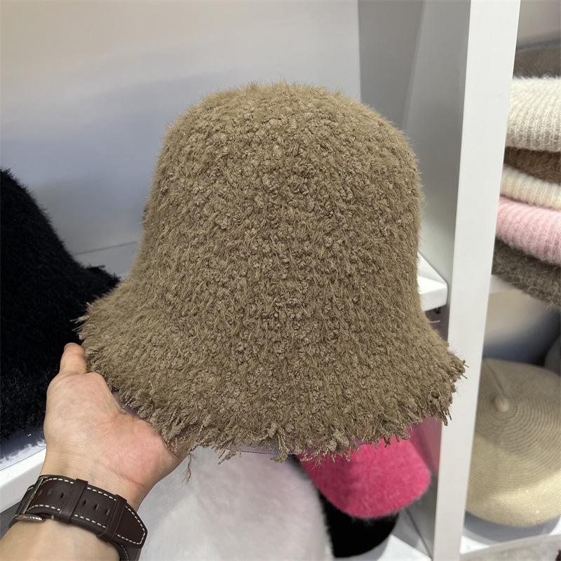 

Зимняя теплая панама модная шениловая вязаная плюшевая однотонная маленькая панама прилив M（56-58cm） верблюд