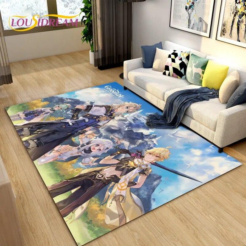 Genshin Impact Game Gamer Cartoon Area Rug,Carpet Rug for Living Room Bedroom Sofa Doormat Decoration, Kids Non-slip Floor Mat