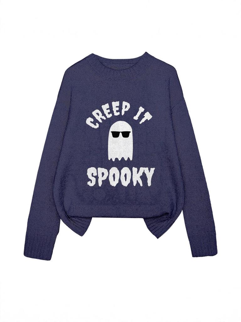 YZH-3 Round Neck Halloween Pullover Sweater with Long Sleeves - Autumn Printed Style