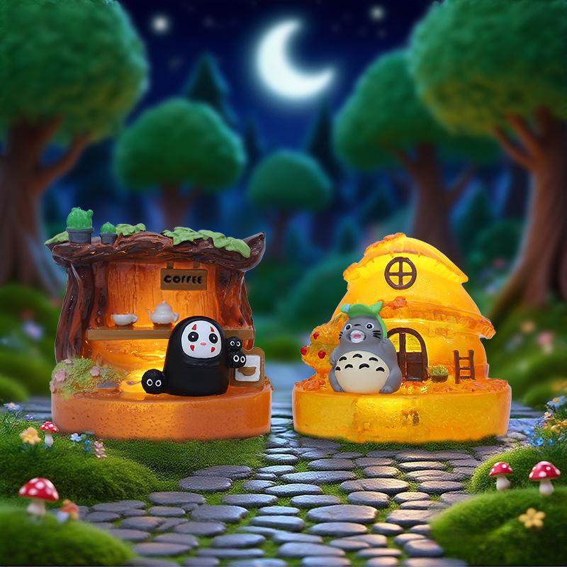 New Hayao Miyazaki Anime Cartoon Themed Item Meet Light And Warm Desktop Ornaments With Light Birthday Gift Blind Box Toy