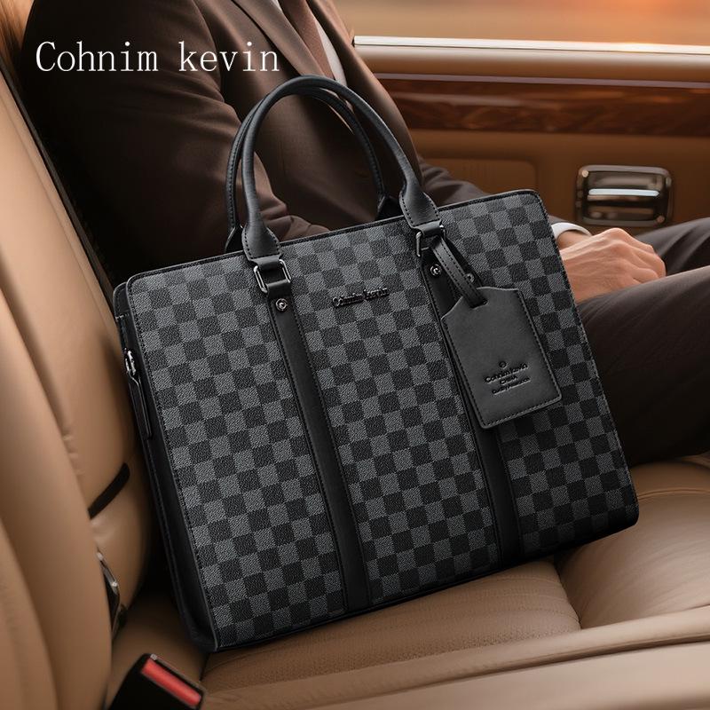 Men's Korean-Style Plaid Business Handbag: Trendy Large-Capacity Shoulder Bag & Briefcase