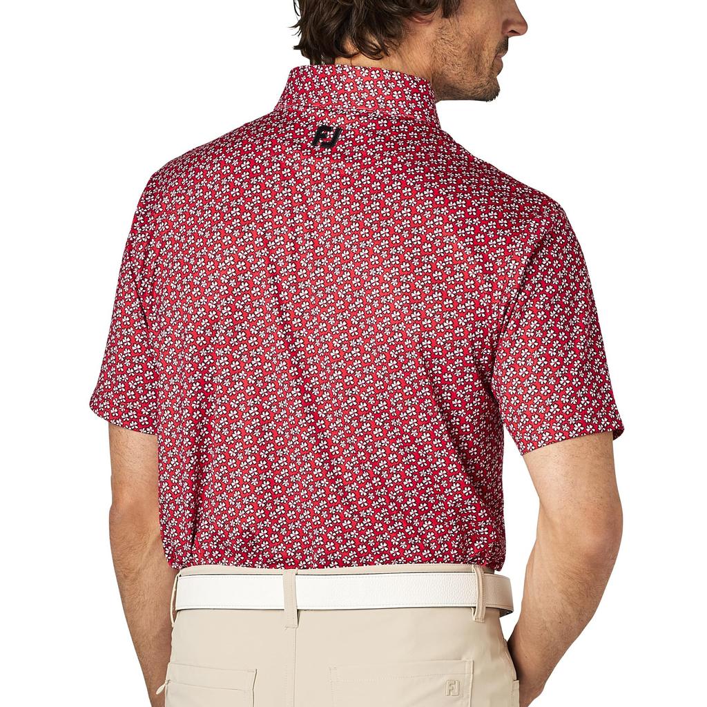FootJoy Men's Hibiscus Flower Print Short Sleeve Button-Down Golf Shirt, Size L (FJ-S25-S14, 34557-L)