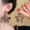 European and American retro fabric flower fringed leopard print earrings earrings personalized temperament earrings women