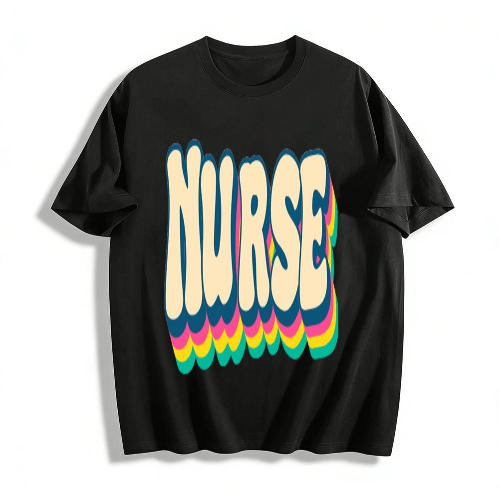 Retro Style NURSE Letter Print Casual Loose Comfortable Versatile T-Shirt Pure cotton T-shirt XXS