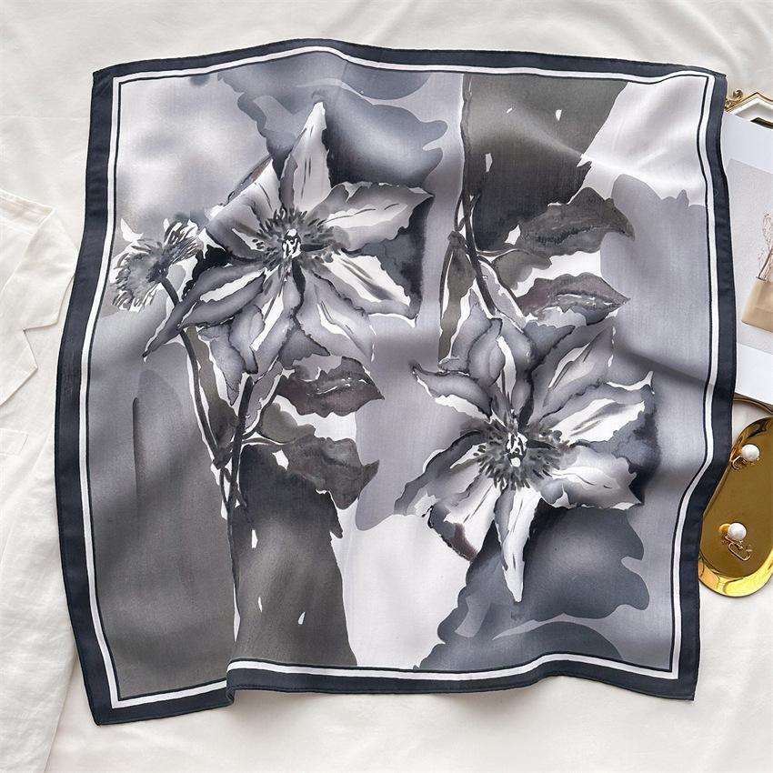 New national style flower peony silk scarf thin small square scarf herringbone pattern headscarf imitation velvet shawl scarf scarf women