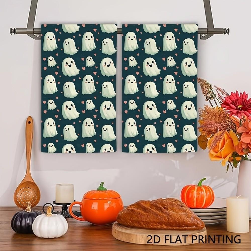 2 pcs Pumpkin Halloween Dish Towels Ghost Dishcloth Durable Hand Towel New Home Gift