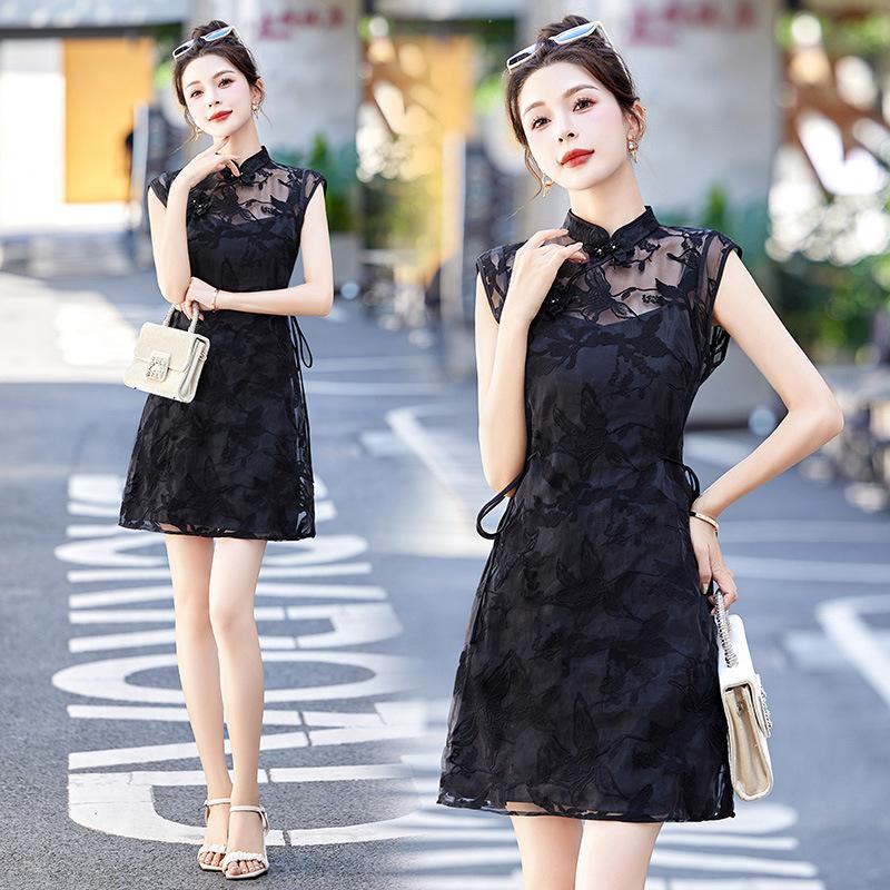 

Кружевной комплект юбки на подтяжках, женское летнее платье нового дизайна, темпераментный комплект из двух предметов XL чёрный