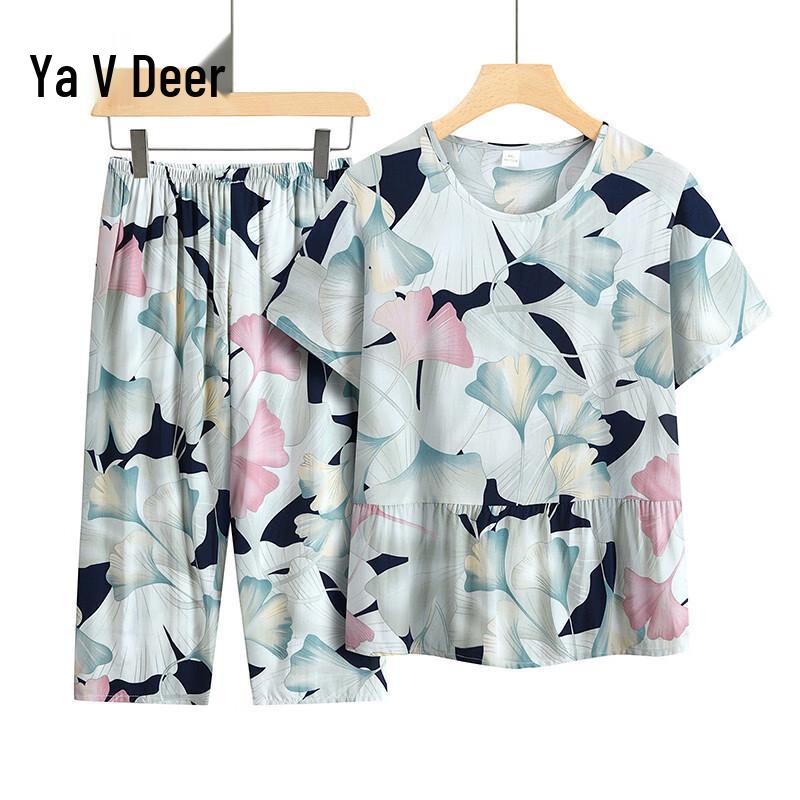 Yalu Women s Summer Short-Sleeve Capris Pajama Set XL