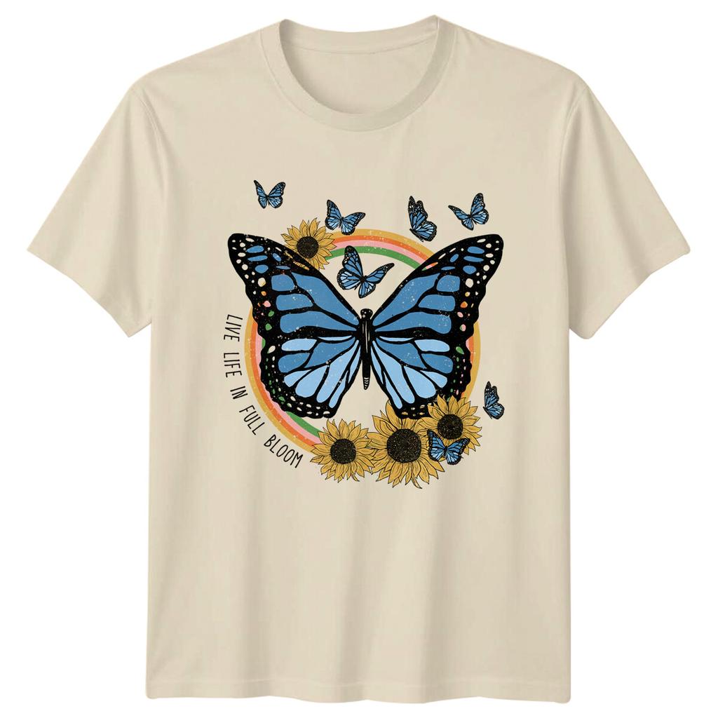 Butterfly Sunflower Live Life In Full Bloom Retro Boho TShirt
