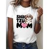 Women'S SHIH TZU MOM Graphic T-Shirt - Cute Dog Print Short Sleeve Crew Neck Casual Top, Green with Heart Design, Perfect for Spring & Summer,