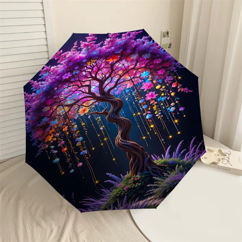 

1pc magical tree Automatic Open/Close Umbrella Compact Folding Umbrella with 8-Rib Shaft for Women/Men, Elegant Birthday1294S