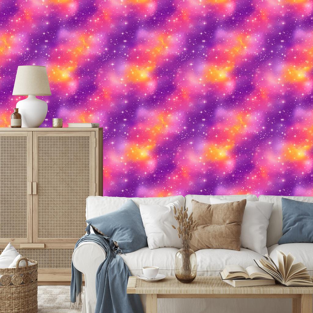 Watercolor Galaxy Wallpaper In Violet, Purple and Powder Pink 50x1000