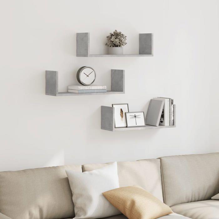VidaXL Étagères murales 3 pcs gris béton 58x18x18 cm bois d'ingénierie 853284