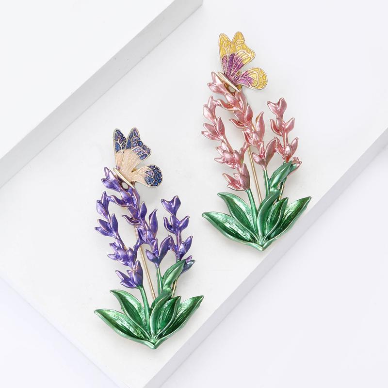 Schöne großzügige Legierung Emaille Lavendel Schmetterling Brosche für Damen Dame 2-farbige Emaille Blumen und Insekt Party Büro Brosche
