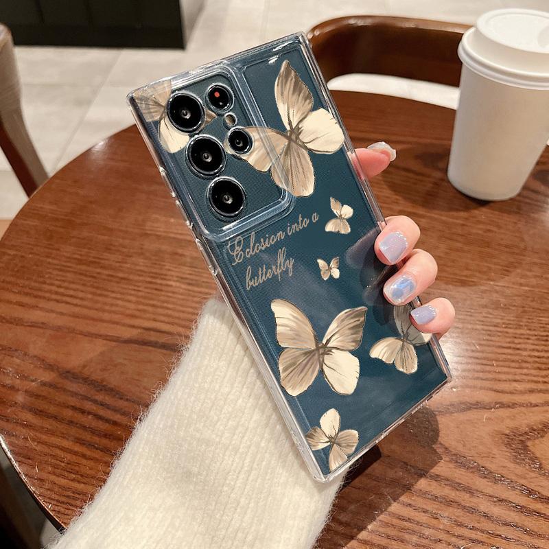 Retro Butterfly Print Phone Case For Samsung Galaxy S26 S25 S24 S23 Ultra S22 S26 Plus S24 S21 FE S25 Edge Clear Soft TPU Cover