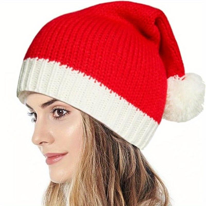 1/2pcs Knitted Christmas Hat, Holiday Winter Hat, Plush Ball Decoration Soft and Warm Christmas Hat, Holiday Party Accessories