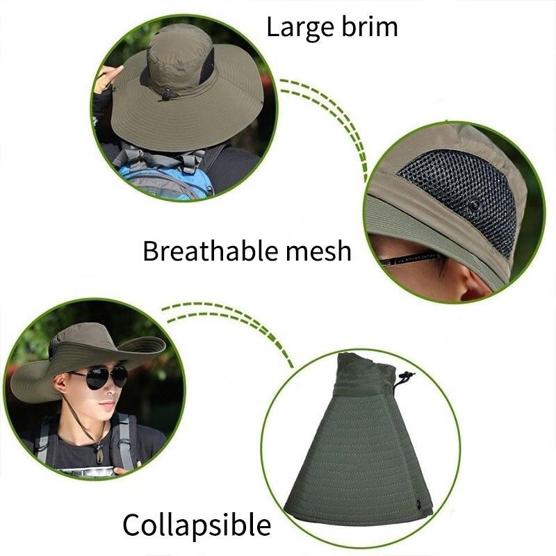 Large Brim Polyester Sun Hat UV Protection Breathable Mesh Cap Foldable Men and Women Outdoor Fishing Hiking Beach Caps