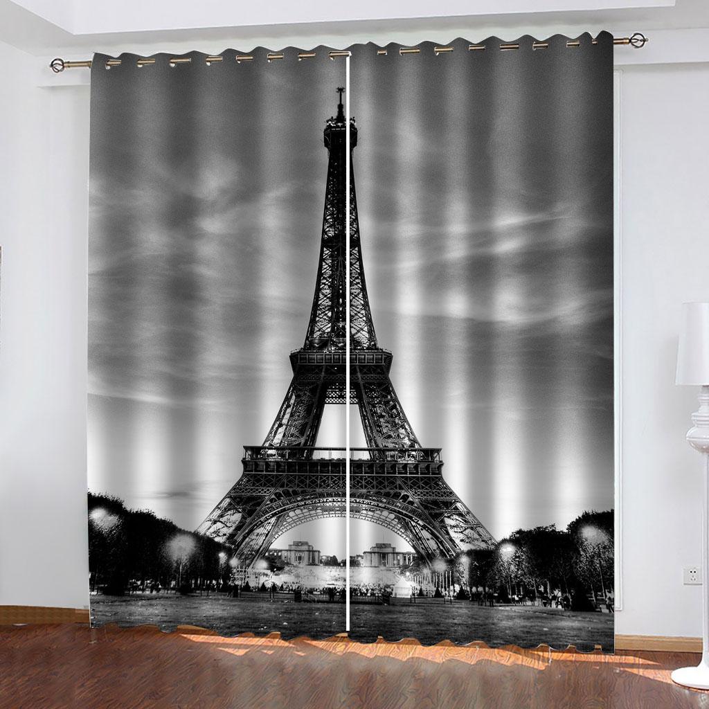 HUANZHUANG Tower of Paris Blackout France Curtains for Windows Living Room Luxury Curtains for Bedroom 2 Panels Decorative
