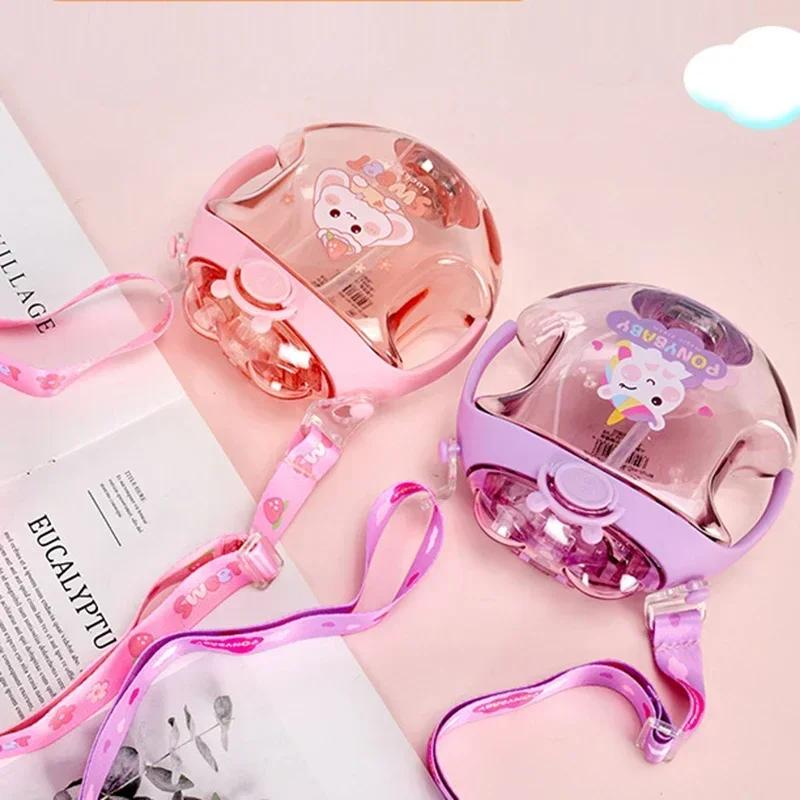 450ml Hrnek ve tvaru donutu Dětská svítící plastová láhev na pití s brčkem Kreslená rozprašovací láhev pro děti Venkovní láhev na vodu