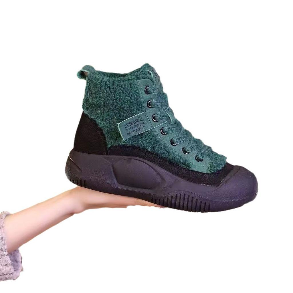 Mao Mao Shoes Platform High-top Shoes Short Boots Women's 2025 Autumn and Winter New Explosion Casual Height-increasing Lamb Cake Wool Velvet Cotto