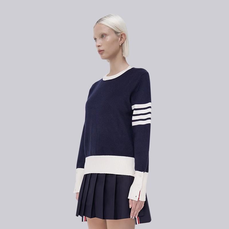 TB Knitted Sweater Women's New Autumn and Winter Same Style Couple's Color Collision Loose College Style Color Blocked Round Neck