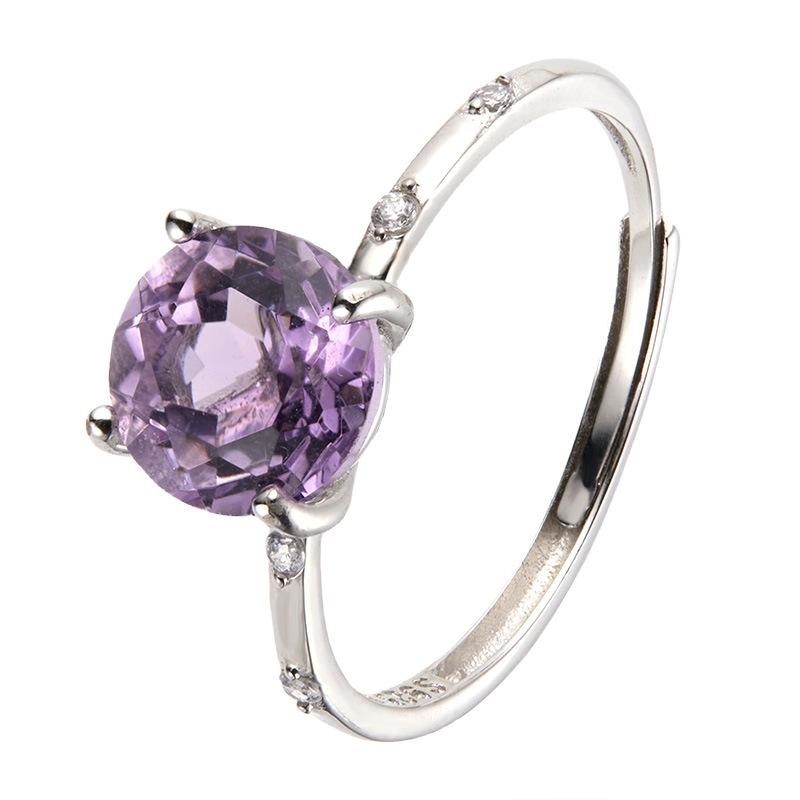 Non-Fading High-End S925 Sterling Silver 18K Gold Natural Amethyst Lucky Treasure Ring Women'S Simple Jewelry