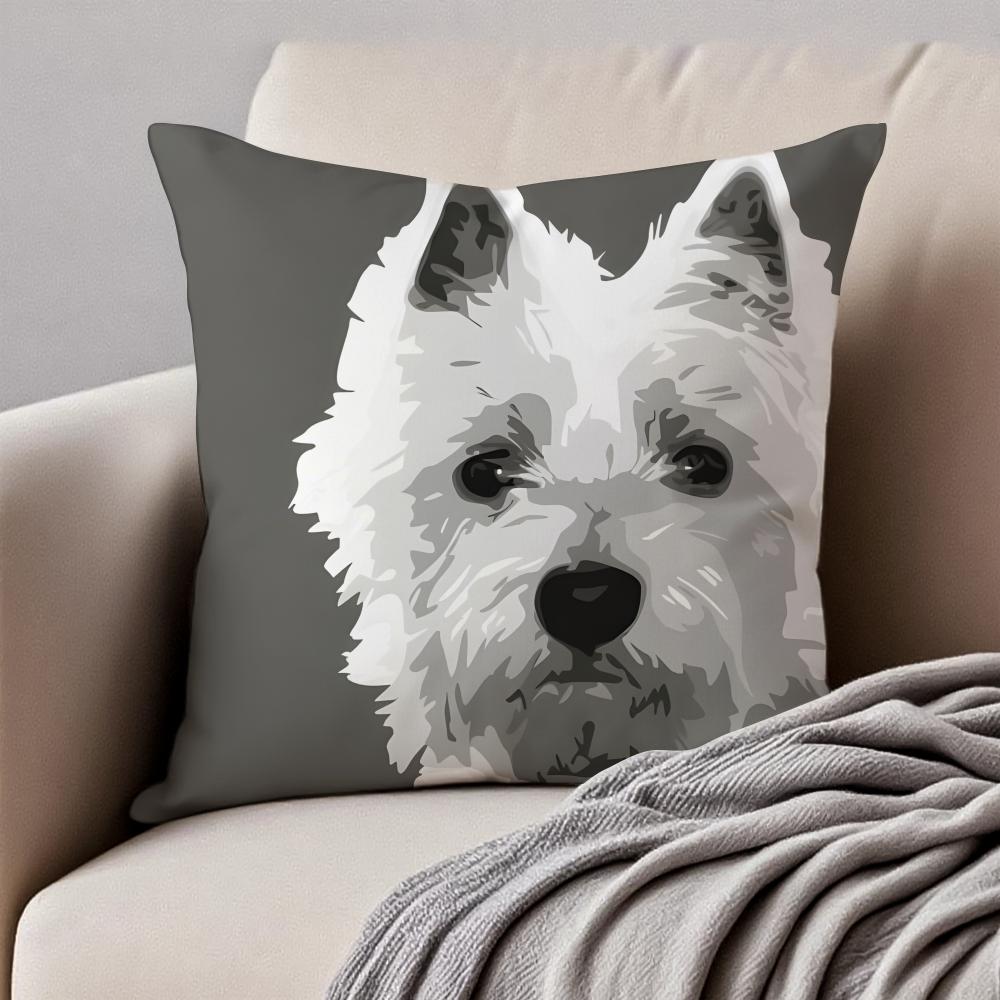Cute West Highland White Terrier Pet Cushion Cover Pillowcase Antidustmite Invisible Zipper Short Plush Sofa Cushion