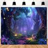 2D Enchanted Glowing Flower Forest Background Tapestry