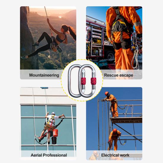 2Pcs Alloy Steel Carabiner Clip Heavy Duty Outdoor Climbing Safety Main Buckle 25KN Elliptical Mountaineering Buckle for Camping Hiking