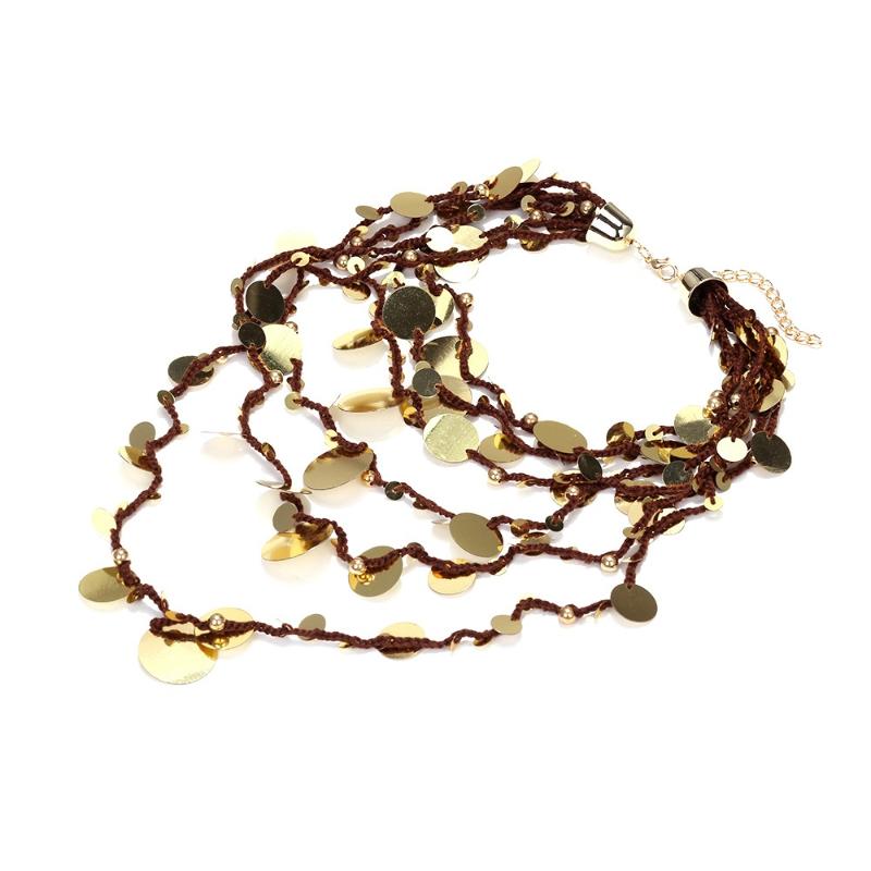 Boho Multilayer Stacked Handmade Round Sequin Waterfall Necklace For Women Vintage Indian Ethnic Style Jewelry Neck Accessories
