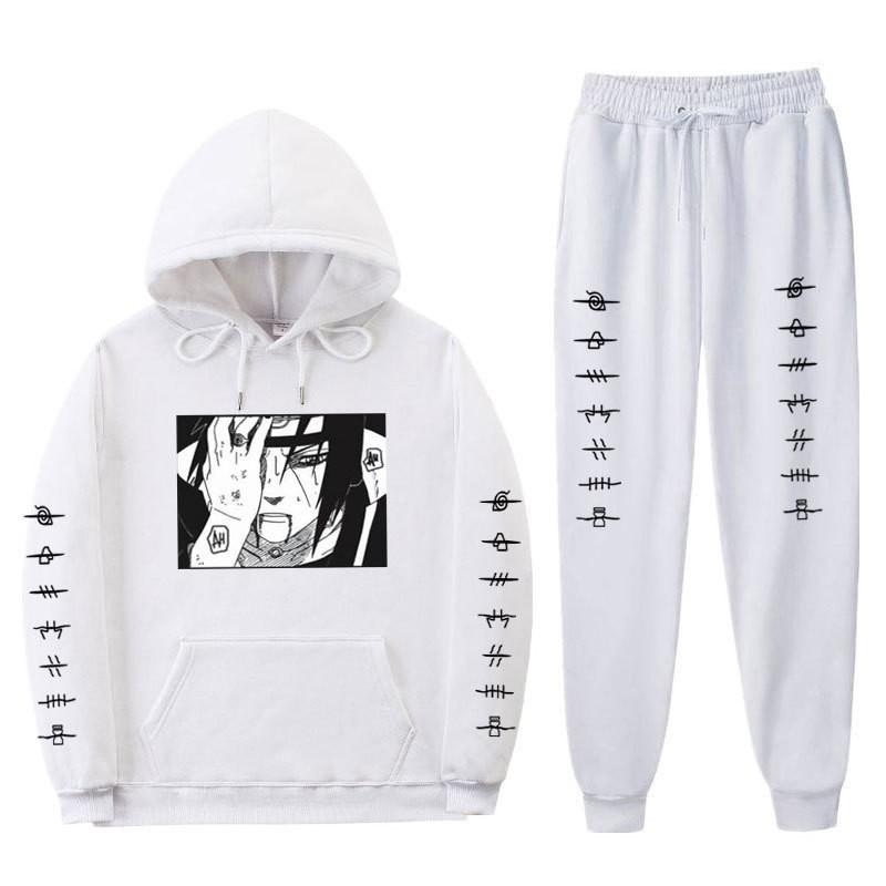 Mens Anime Hooded Sweatshirt Set With Fleece Lining Naruto Uchiha Itachi Inspired Casual Winter Outfit