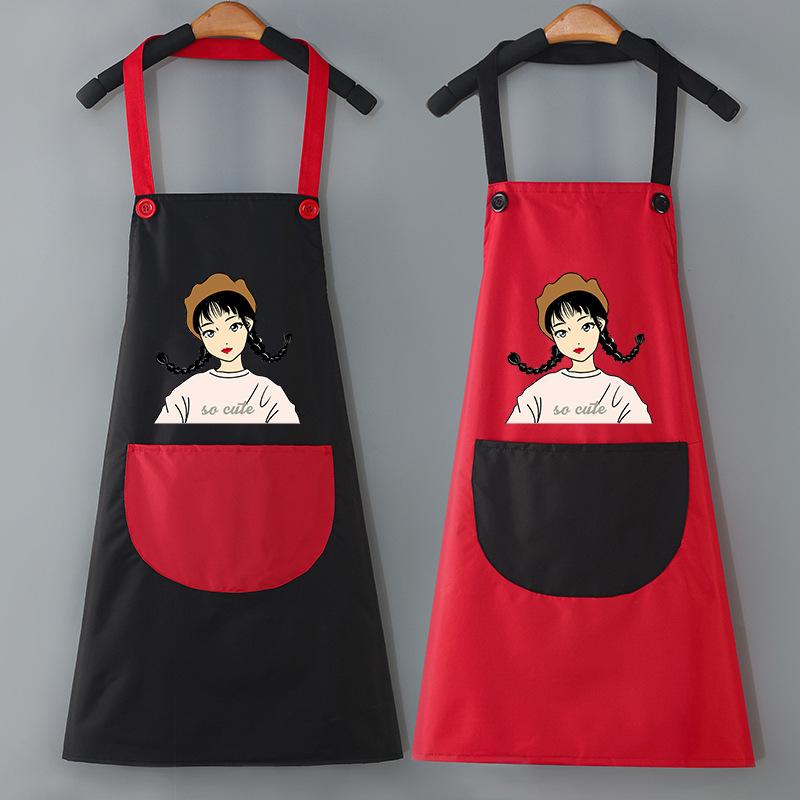 Unisex Cooking Apron Household Cartoon Apron Chef Waiter Barbecue Adult Pocket Apron Kitchen Supplies