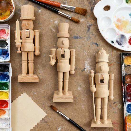 Unfinished Nutcracker Soldier Figure Unpainted Nutcracker Soldier Wooden DIY Nutcracker Figurine for Christmas Decoration Craft
