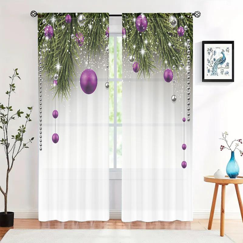 2 pieces, Christmas tree and ball printed curtains -30% blackout - suitable for living room, bedroom, kitchen, home decoration