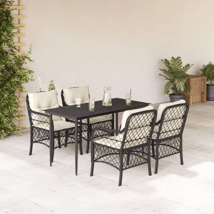 VidaXL Ensemble à Manger de Jardin avec Coussins 5 pcs, Table et Chaises de Patio, Meubles d'Extérieur Terrasse, Moderne, 3212084