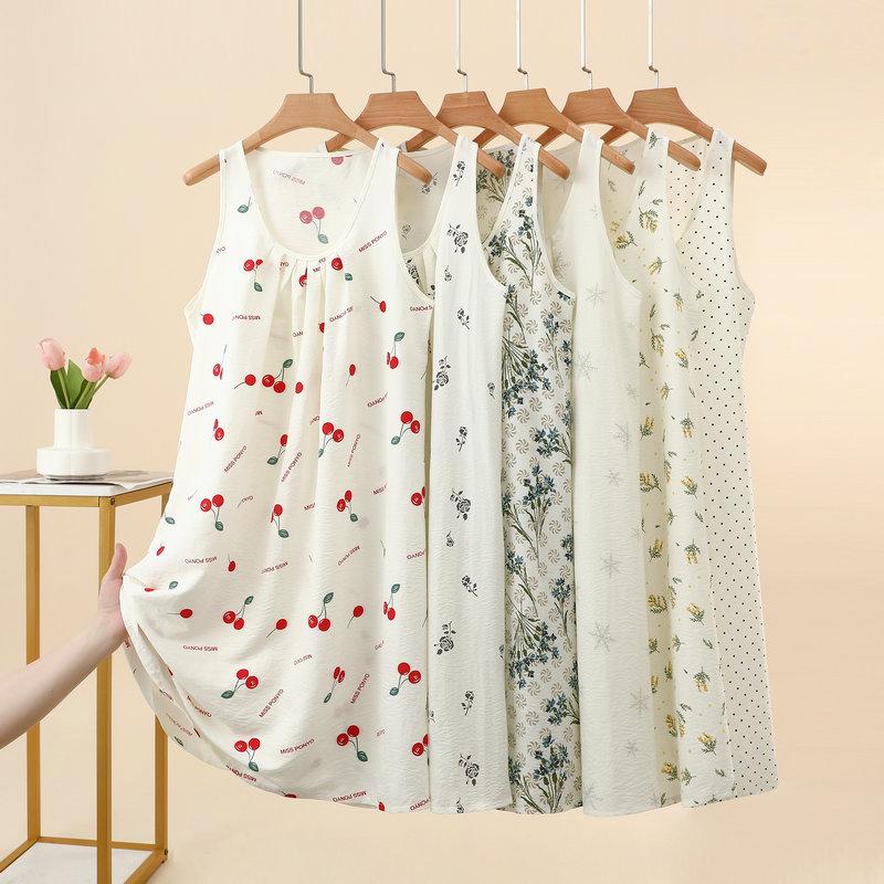 Estiva Donna Yunjin Cotone Senza Maniche Camicia da Notte Dolce Stile Ragazza Vestibilità Larga Cotone Viscosa Abito da Casa Casual Loungewear Quotidiano da Esterno Pigiami